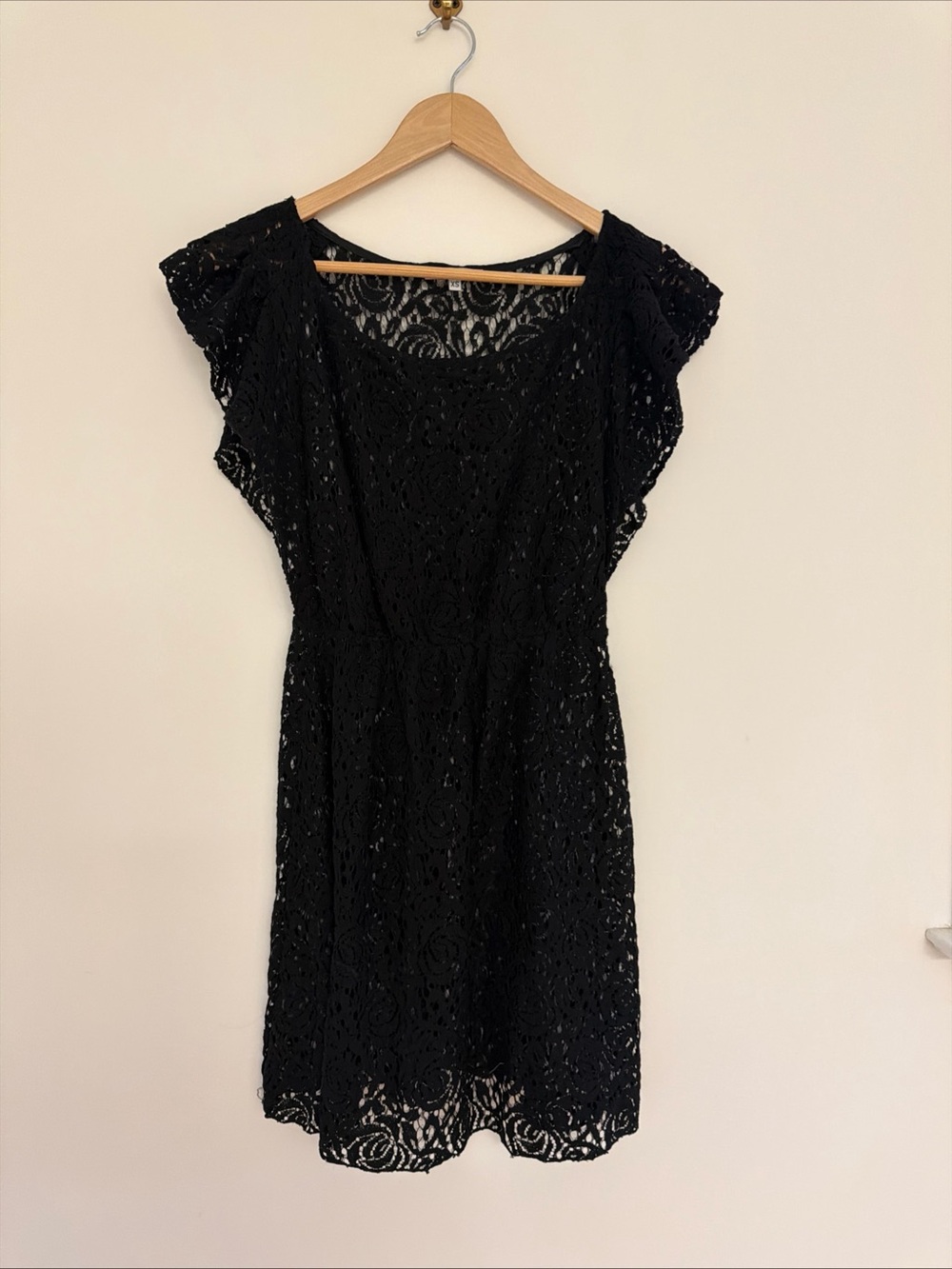 Lulu Lame Crochet Lace Cover Up Dress Black Flutter Sleeve Size XS